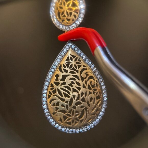 Yellow Earrings With Pave Cz - Picture 3 of 6